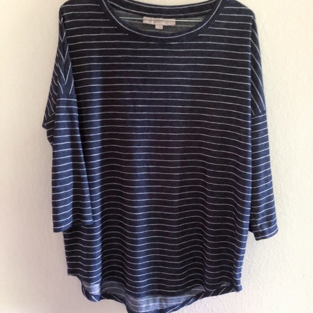 Loft 3/4 Sleeve Blue Stripe; M/L